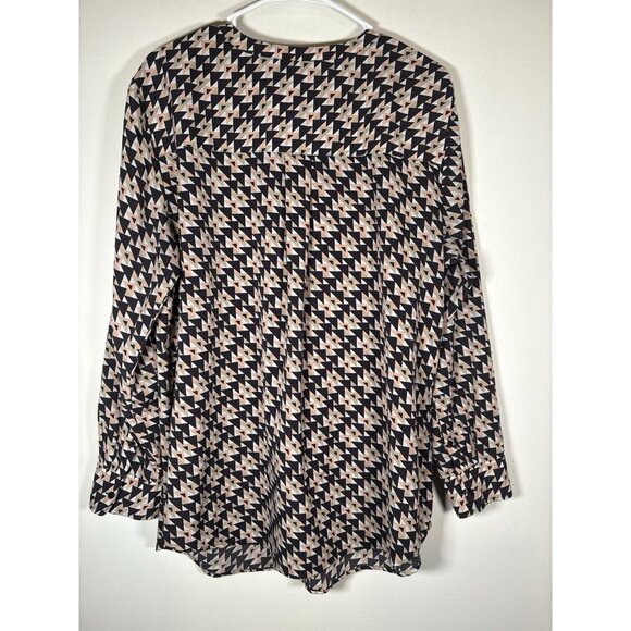 TALBOTS Geometric Blouse Top V Neck Long Sleeve Black Peach Quiet Luxury 2XL - Picture 4 of 6